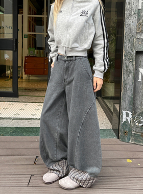 美式潮牌做旧牛仔裤男款直筒春季新款阔腿弯刀水洗高街裤子潮