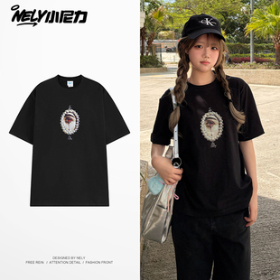 t恤夏季 oversize印花短袖 美式 新款 ins潮牌 街头嘻哈半袖 小尼力男士