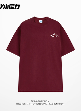 260克山系短袖ins男款夏季美式复古宽松大码潮牌半袖纯棉t恤男女