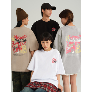 情侣半袖 ins潮牌夏季 t恤男女同款 NELY小尼力涂鸦小熊字母印花短袖