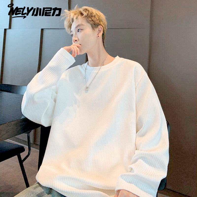 加绒复古纯色潮牌长袖T恤