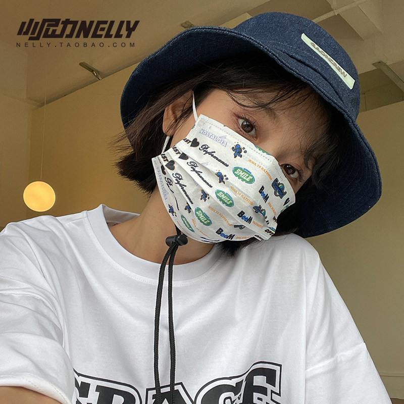 小尼力男女一次性口罩夏季黑色字母创意个性薄款男潮款潮牌印花夏
