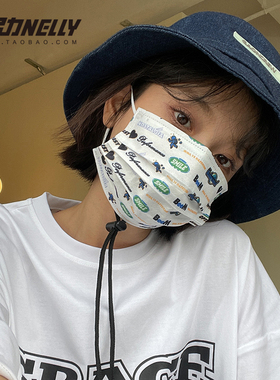 小尼力男女一次性口罩夏季黑色字母创意个性薄款男潮款潮牌印花夏