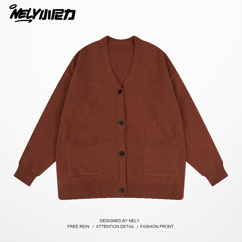 小尼力V领针织开衫毛衣