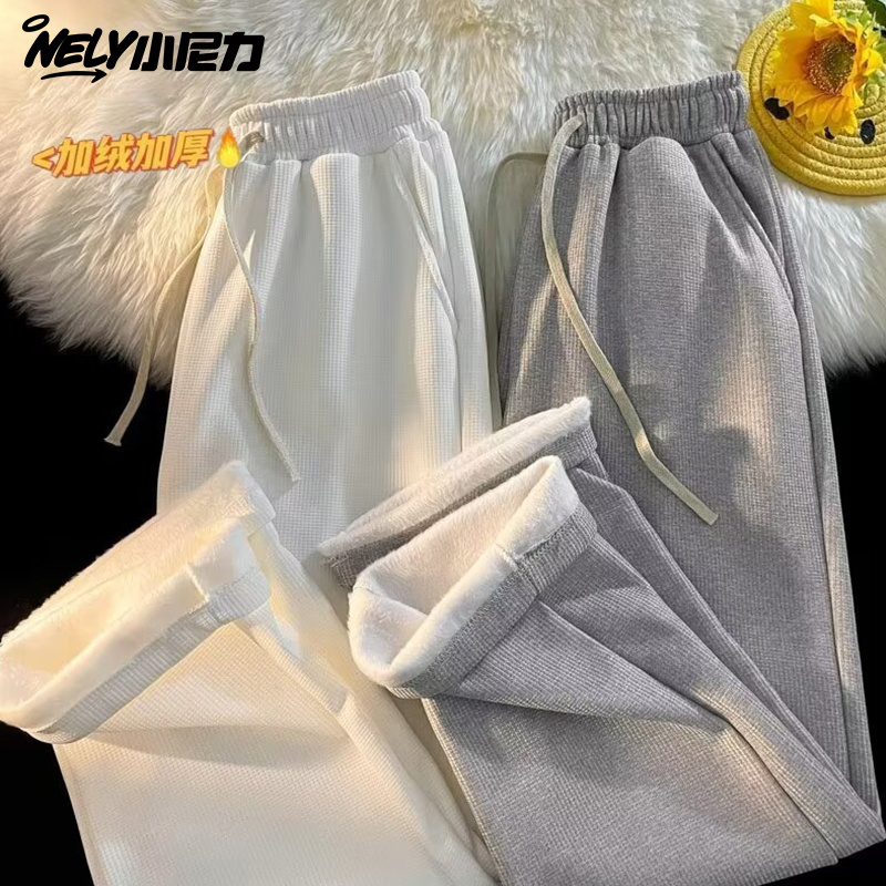 华夫格休闲加绒运动卫裤