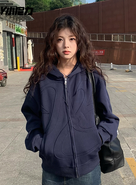 小尼力美式复古贴布卫衣男女连帽秋冬季潮牌重磅宽松痞帅高街外套