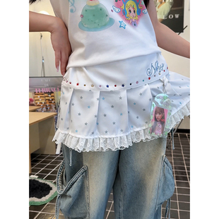 小尼力五角星网纱蛋糕裙半身裙女夏季蕾丝小众百搭叠穿屁帘短裙子