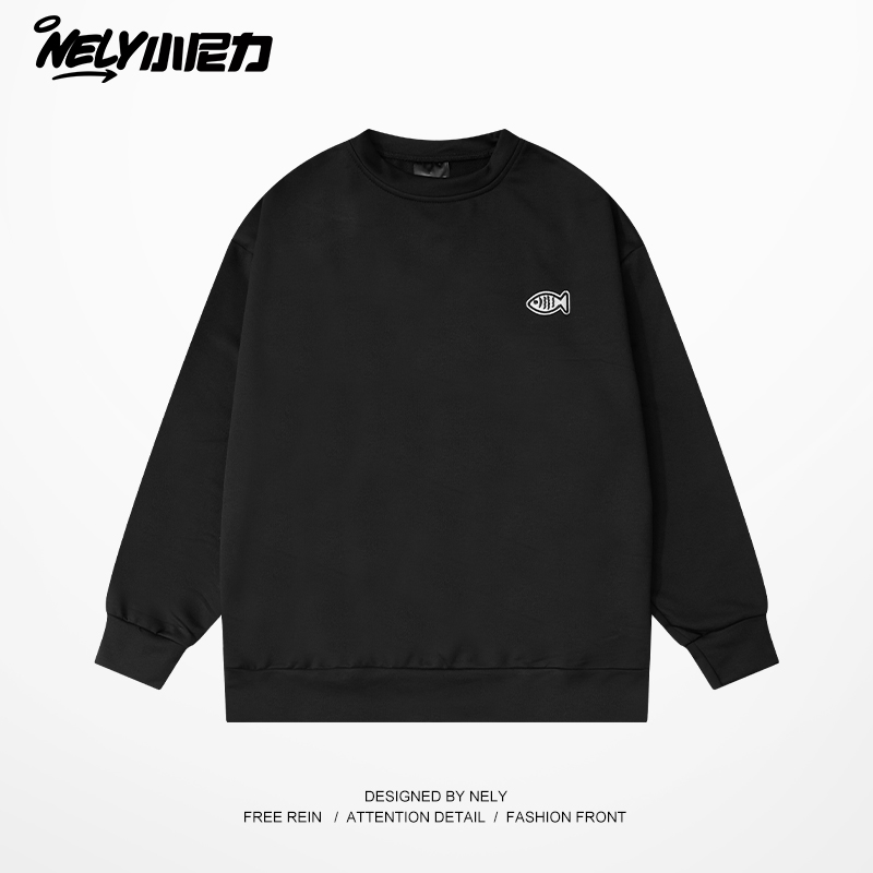潮牌美式小鱼印花圆领卫衣