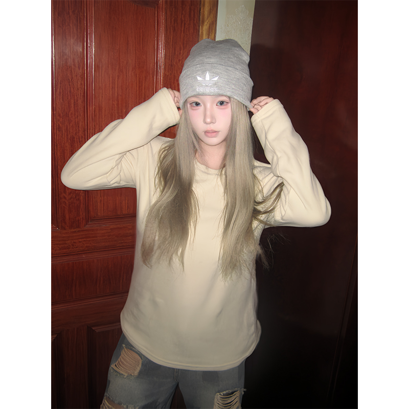 纯色摇粒绒长袖T恤卫衣