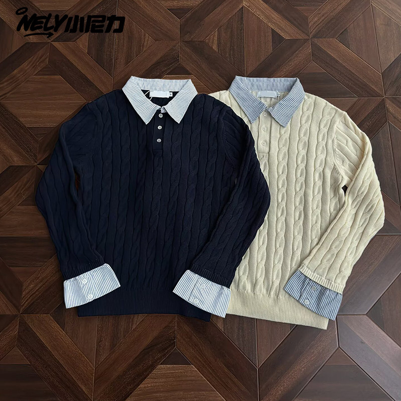 美式慵懒感麻花翻领针织毛衣男女秋冬cleanfit宽松百搭polo领外套,男装,T恤,淘宝优惠券,粉丝福利购,淘宝优惠卷