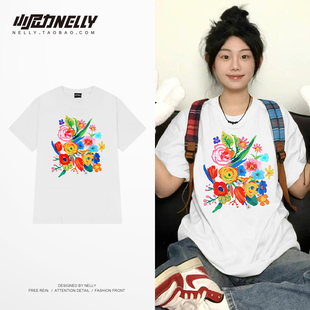 花卉休闲纯棉圆领上衣体恤衫 2026年夏季 T恤潮流时尚 男女短袖 新款