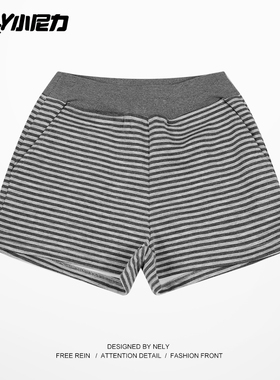 小尼力条纹复古夏季百搭运动松紧腰休闲裤显瘦条纹抽绳短裤