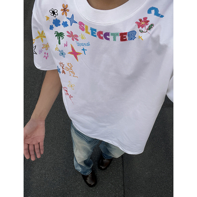 小尼力国潮创意卡通涂鸦印花半袖