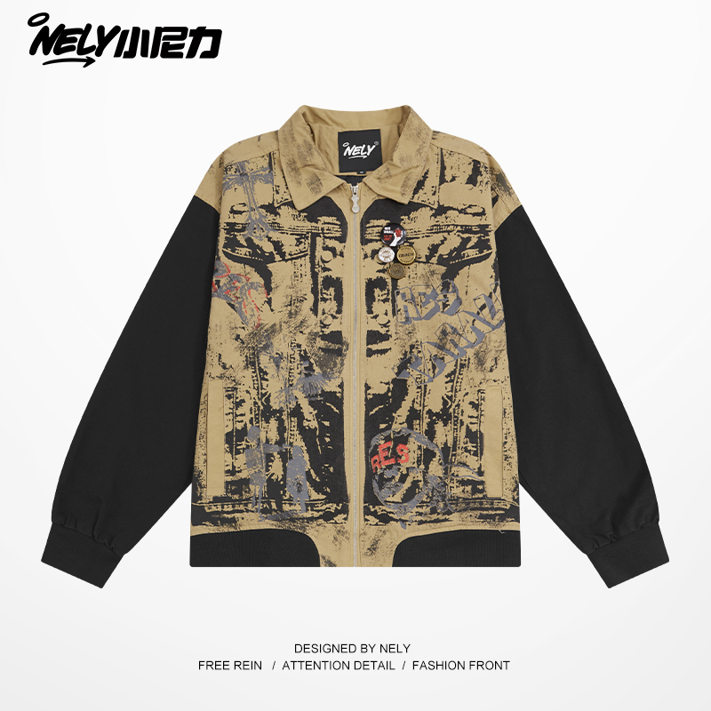 潮牌复古印花夹克外套