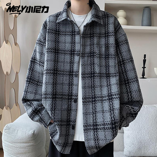 格子衬衫男长袖秋冬男生2026新款加绒复古男士休闲衬衣外套男款