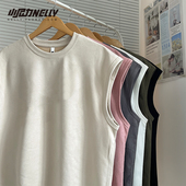 痞帅坎肩无袖 复古宽松大码 t恤 美式 重磅纯色麂皮绒背心男潮牌新款