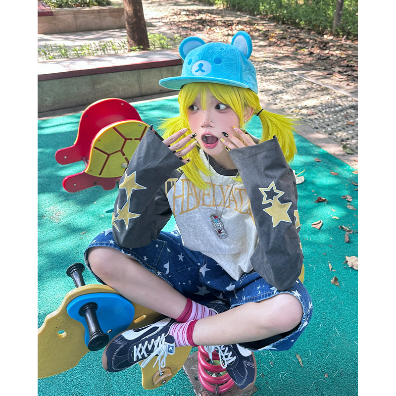 小尼力五角星插肩长袖T恤