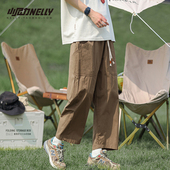 子男夏季 薄款 日系潮流户外纯棉运动裤 裤 子复古宽松直筒休闲九分裤