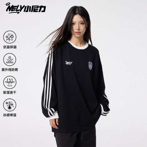 NELY小尼力美式复古插肩索罗娜长袖T恤三条杠宽松情侣男女秋2026