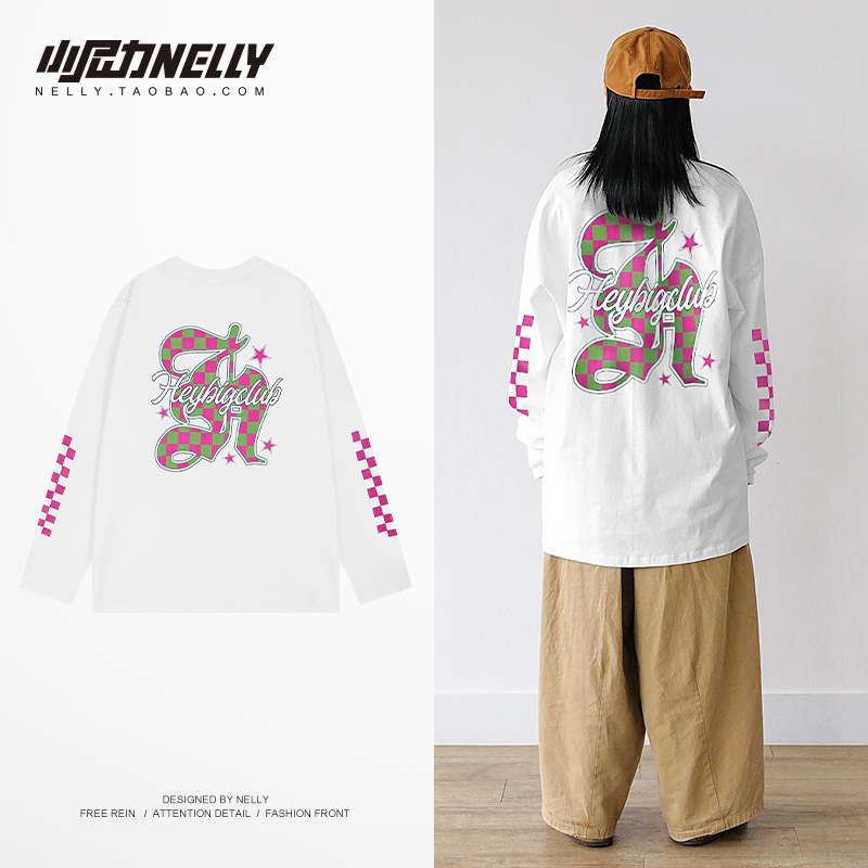 小尼力潮牌宽松印花男女长袖T恤