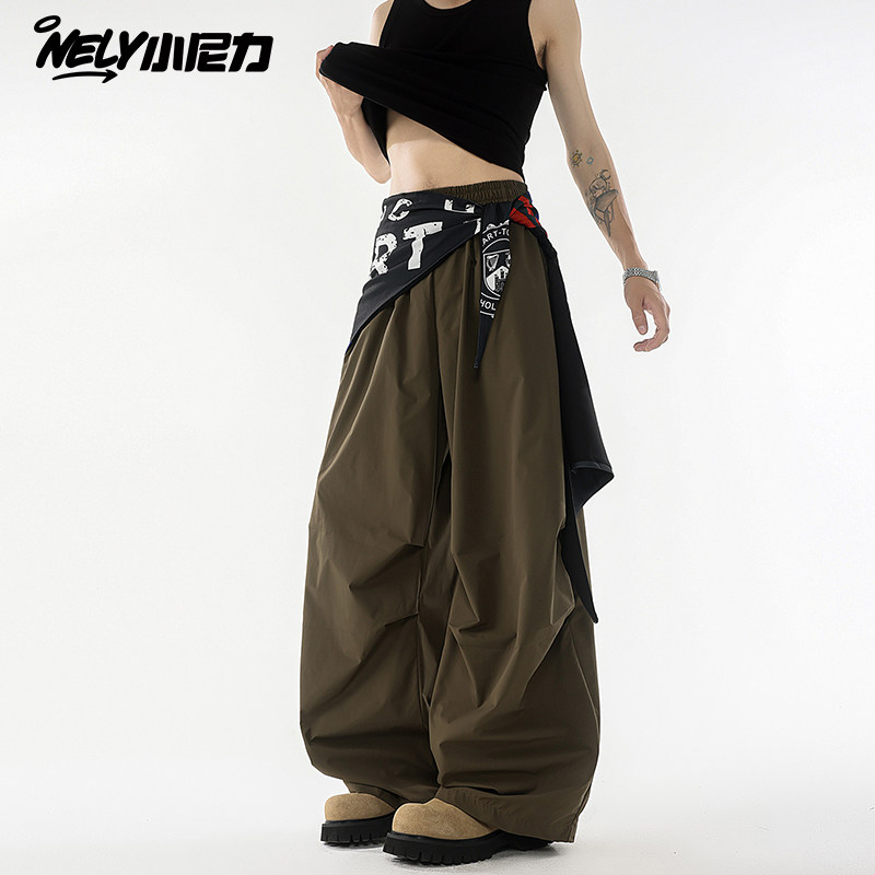 美式撞色伞兵冲锋裤男冬季加绒运动休闲直筒裤子潮流宽松阔腿长裤,男装,休闲裤,淘宝优惠券,粉丝福利购,淘宝优惠卷