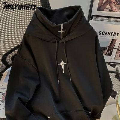 半拉链高领潮牌连帽卫衣休闲