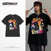 夏季 男装 体桖潮bf 纯棉潮牌欧美嘻哈胖子宽松大码 小尼力t恤男短袖