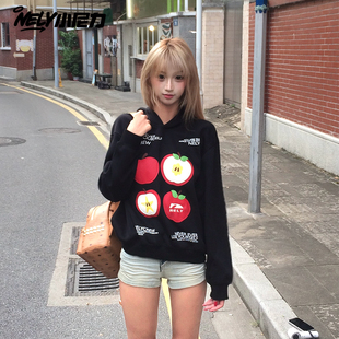 苹果刺绣字母百搭休闲外套 新款 ins美式 潮牌连帽卫衣男女2026春季