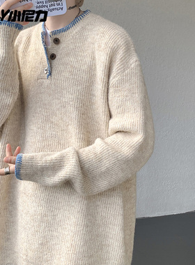 亨利领毛衣男秋冬款港风百搭慵懒圆领针织衫潮流ins帅气休闲上衣