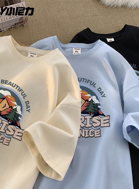 NELY小尼力短袖男女夏季新款纯棉t恤美式复古半袖青年情侣体恤潮