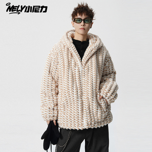 ins复古连帽羊羔毛绒加厚外套棉服男款冬季摇粒绒棒球服夹棉夹克