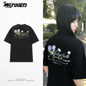 小尼力ins潮流花卉印花短袖 T恤男女情侣宽松落肩设计感小众上衣