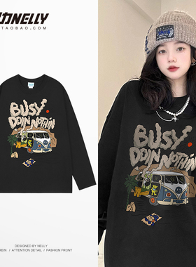 ins纯棉t恤男长袖印花薄款韩国宽松韩版潮流东大门ins防晒打底衫