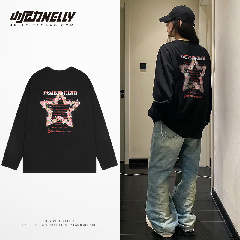小尼力春秋潮牌男女纯棉长袖T恤