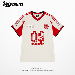 运动V领短袖球衣男女款夏季球衣透气半袖t恤美式宽松冰丝情侣衣服