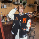 NELY潮牌设计感拼接PU皮棒球服男女美式 字母刺绣外套休闲情侣夹克