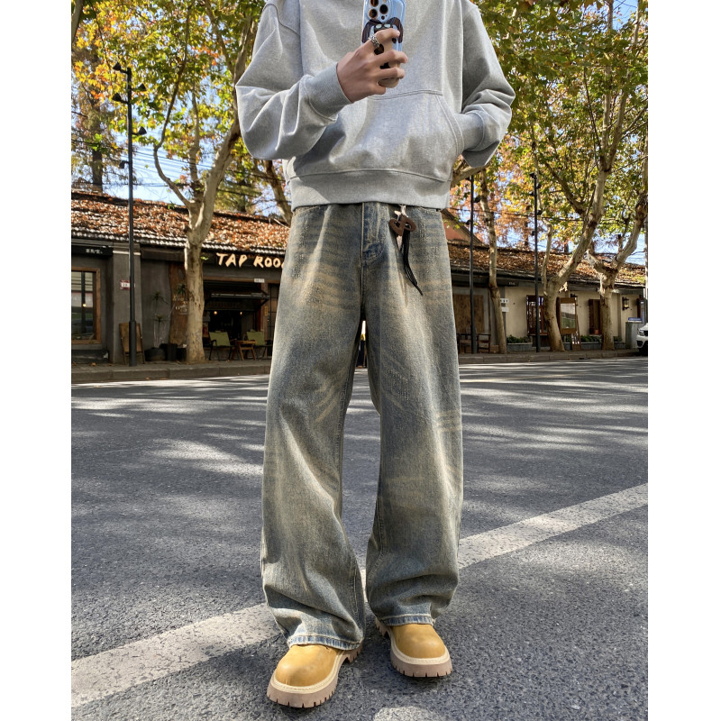 小尼力复古水洗牛仔长裤