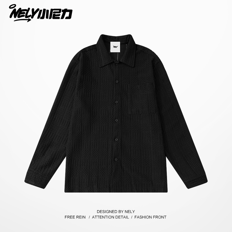 小尼力复古格子长袖衬衫男