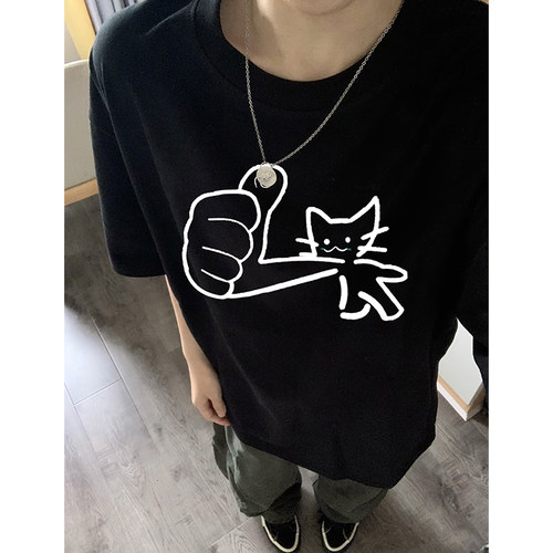 小尼力猫咪印花短袖T恤