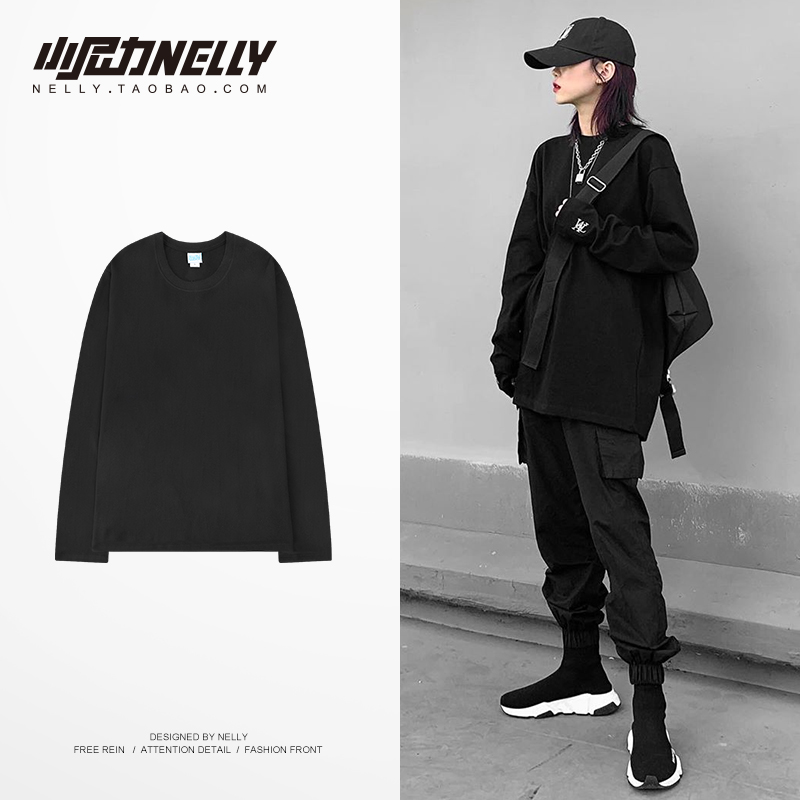 小尼力宽松纯色打底长袖T恤男女