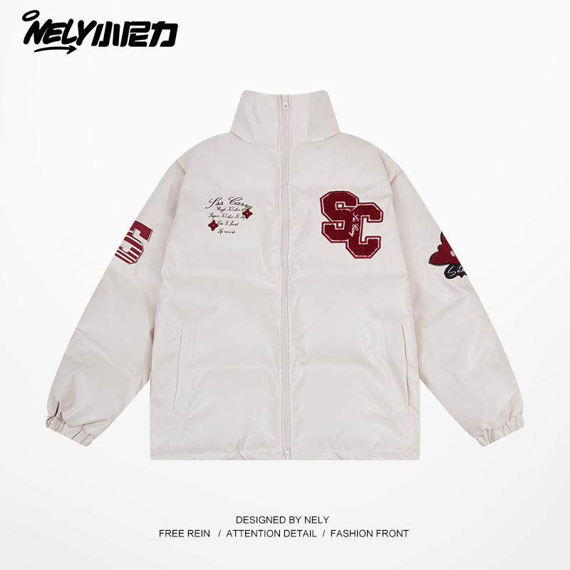 小尼力复古pu皮嘻哈棉衣