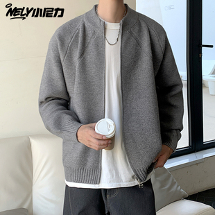 cleanfit拉链开衫立领毛衣男款秋季宽松慵懒风针织衫美式复古外套