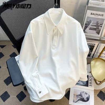 小尼力潮牌纯色翻领长袖T恤