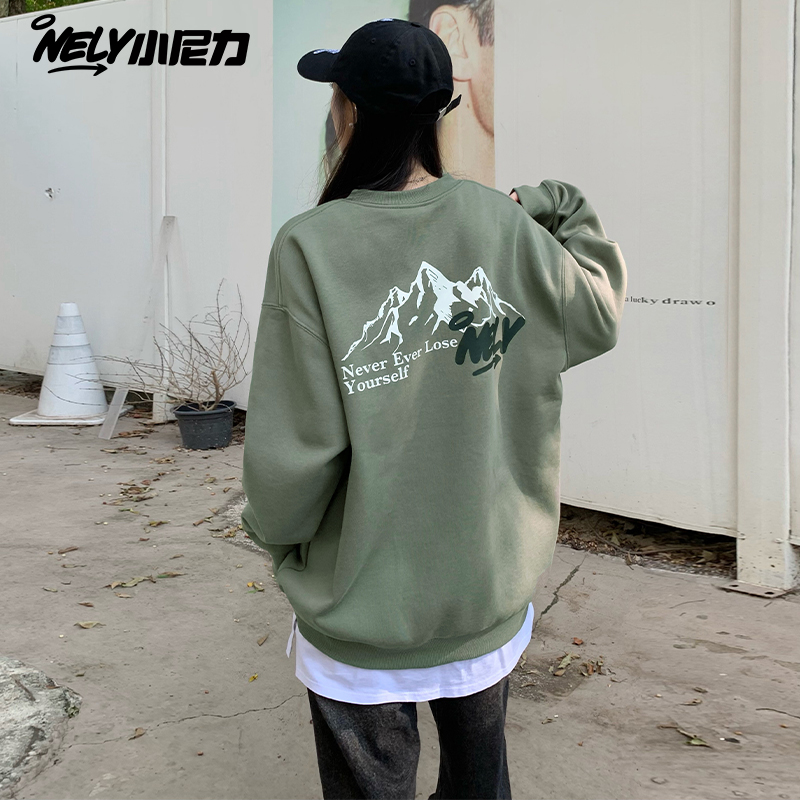 字母印花休闲圆领卫衣加绒