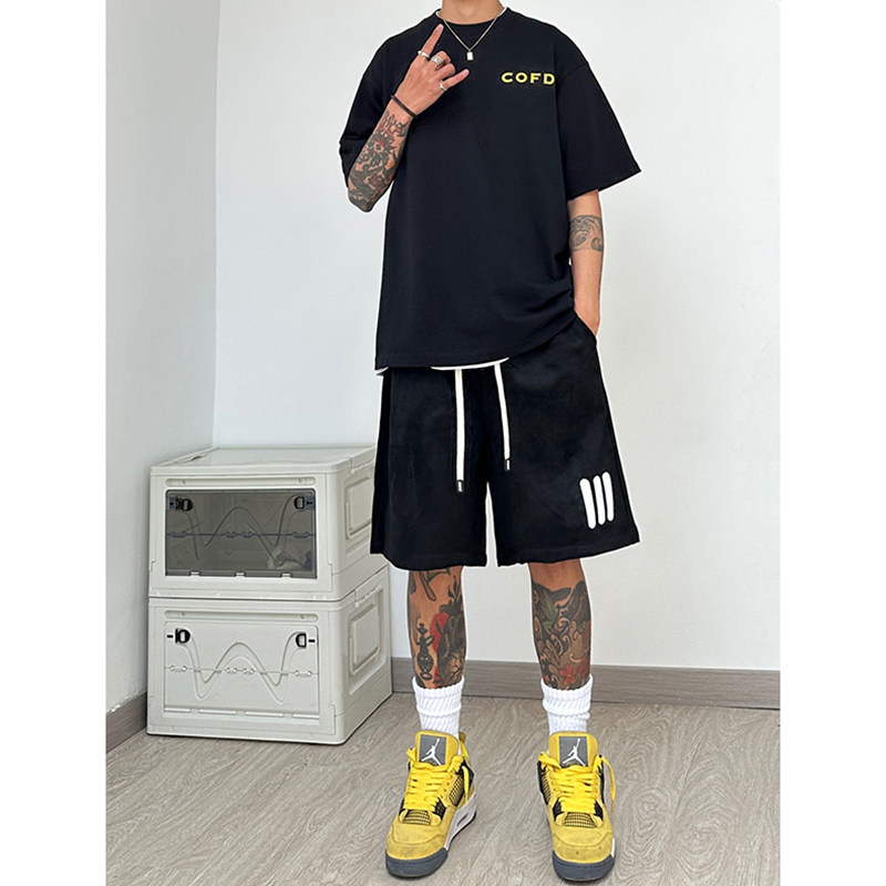 小尼力美式设计感三条杠休闲短裤夏季潮牌大码宽松男生中裤五分裤,男装,休闲裤,淘宝优惠券,粉丝福利购,淘宝优惠卷