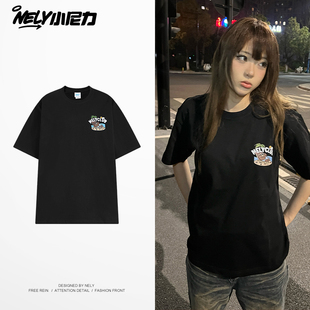 2026新款 t恤男女宽松正肩百搭纯棉上衣 韩系减龄小熊印花黑色短袖