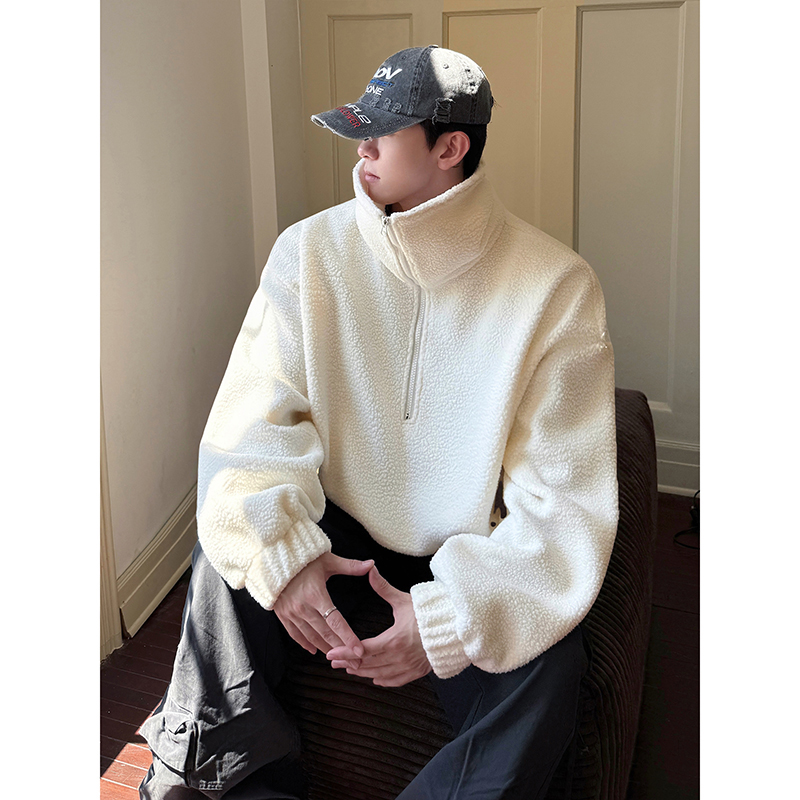 摇粒绒羊羔毛半拉链夹克