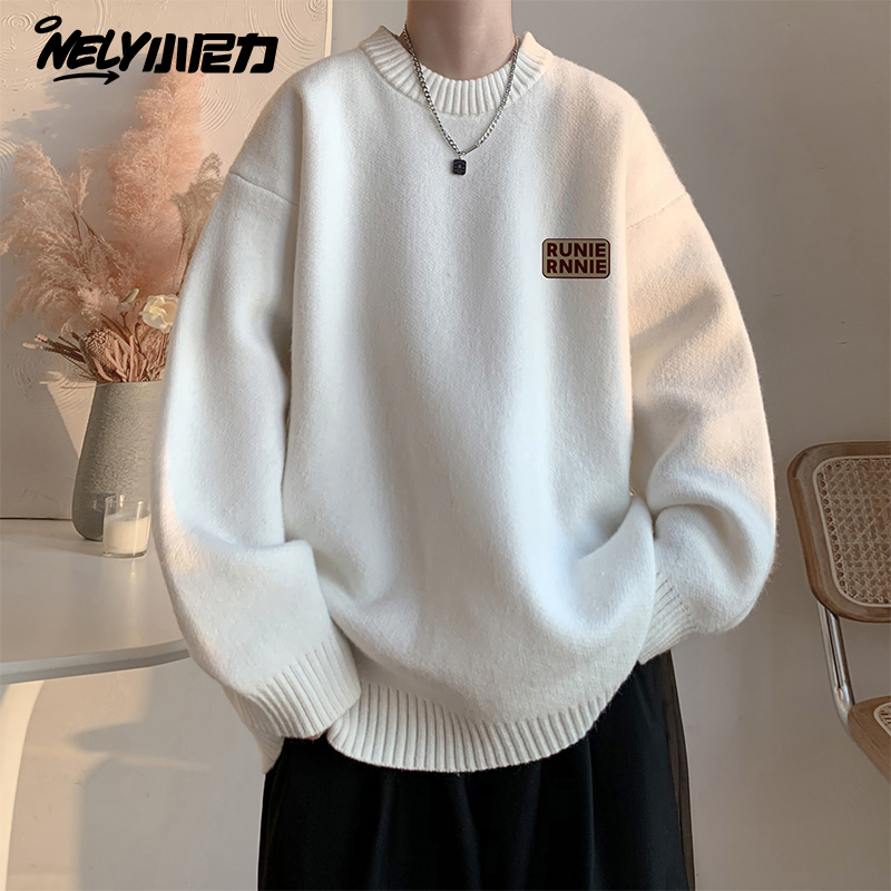 小尼力潮牌圆领纯色毛衣