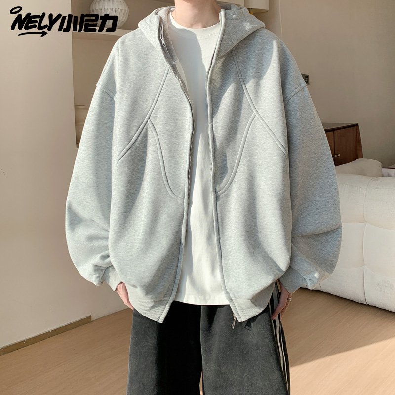 纯色解构连帽拉链卫衣