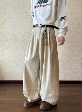 小尼力复古潮牌高级感打褶垂感西裤男女美式宽松百搭阔腿休闲裤